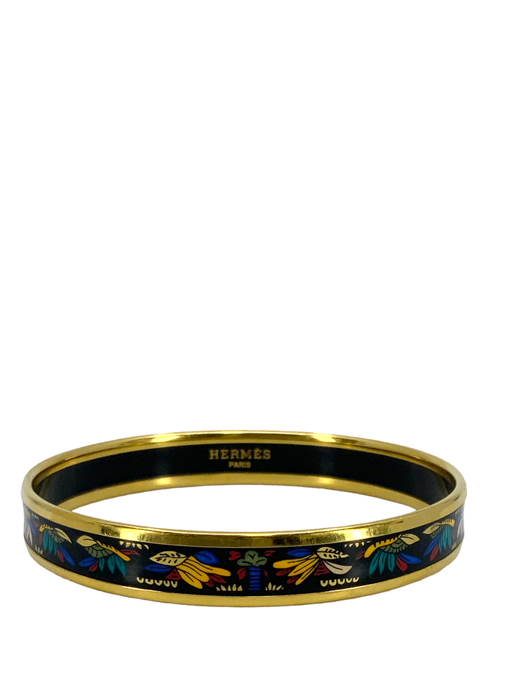 Top quality Hermes Botanical Printed Enamel Narrow Bracelet 65
