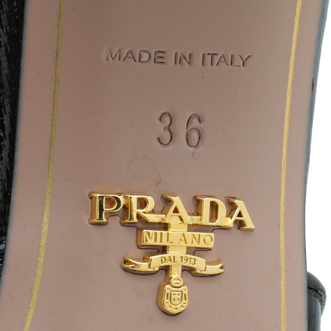 Prada Black Vernice Crystal Embellished Slide Block Mules 36