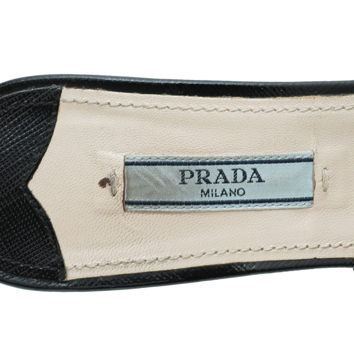 Prada Black Vernice Crystal Embellished Slide Block Mules 36