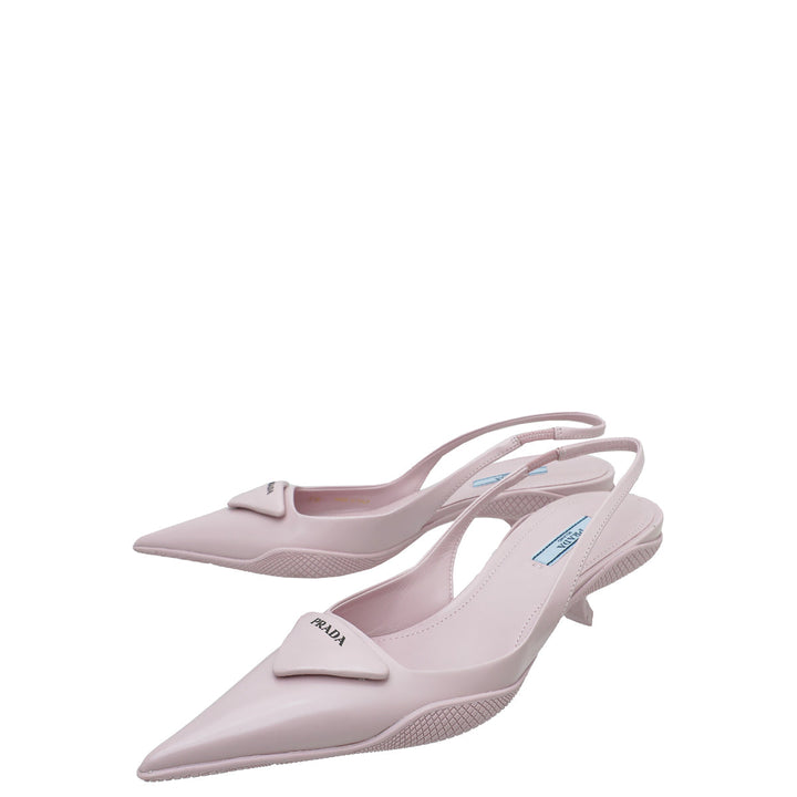 Prada Alabaster Pink Brushed Logo Slingback Pumps 38