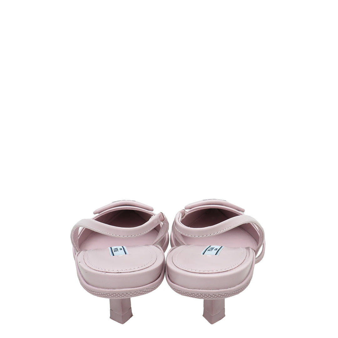 Prada Alabaster Pink Brushed Logo Slingback Pumps 38