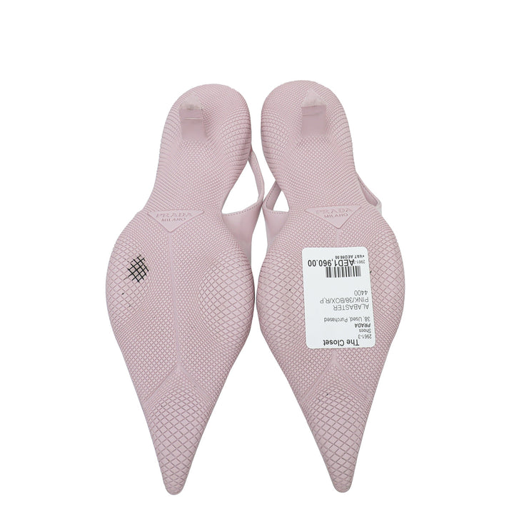 Prada Alabaster Pink Brushed Logo Slingback Pumps 38