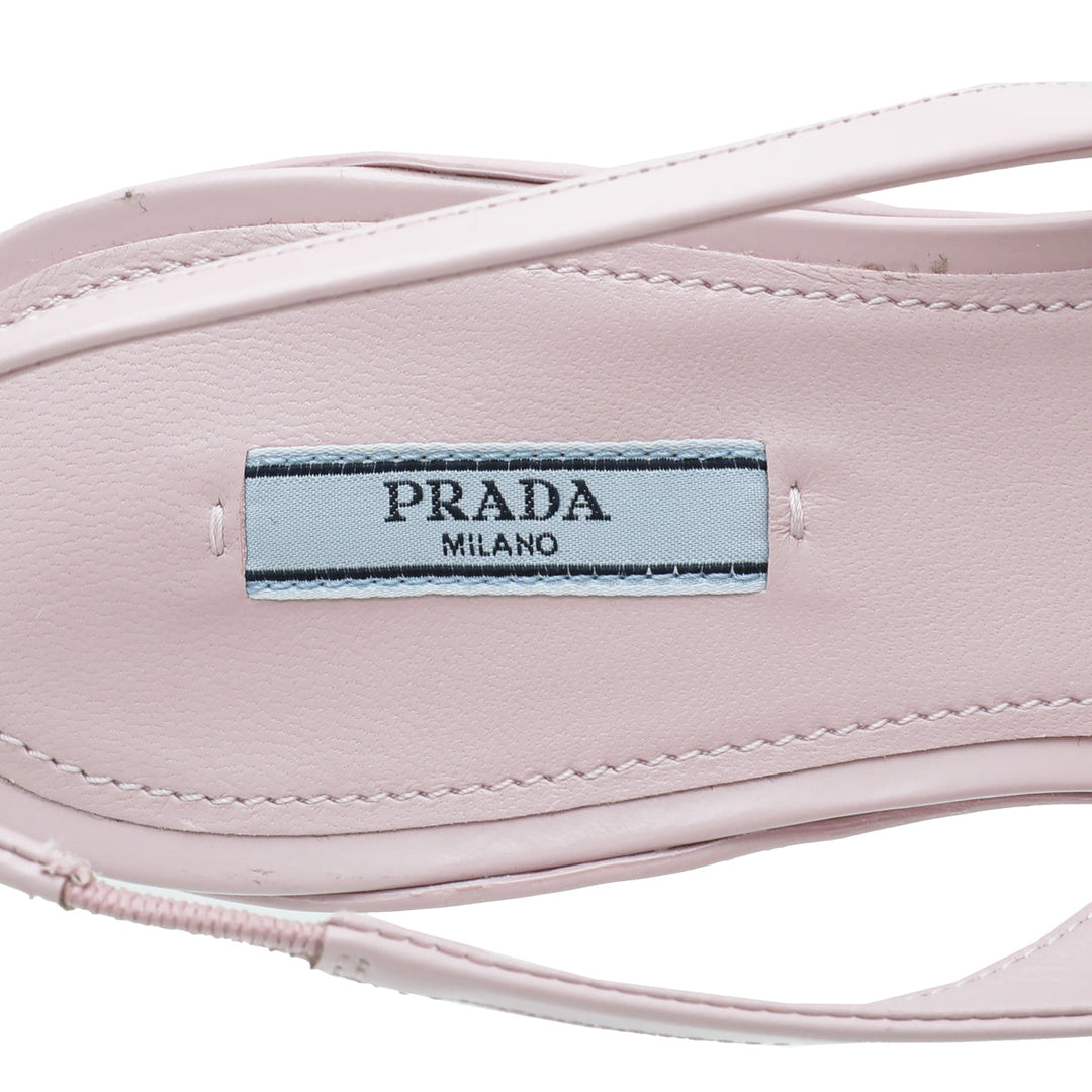 Prada Alabaster Pink Brushed Logo Slingback Pumps 38
