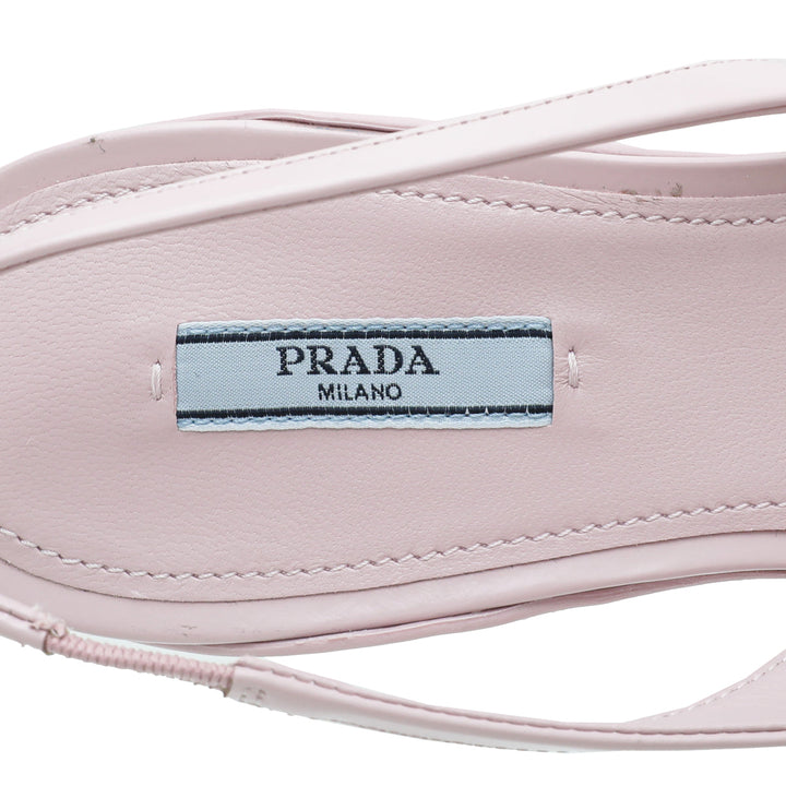 Prada Alabaster Pink Brushed Logo Slingback Pumps 38