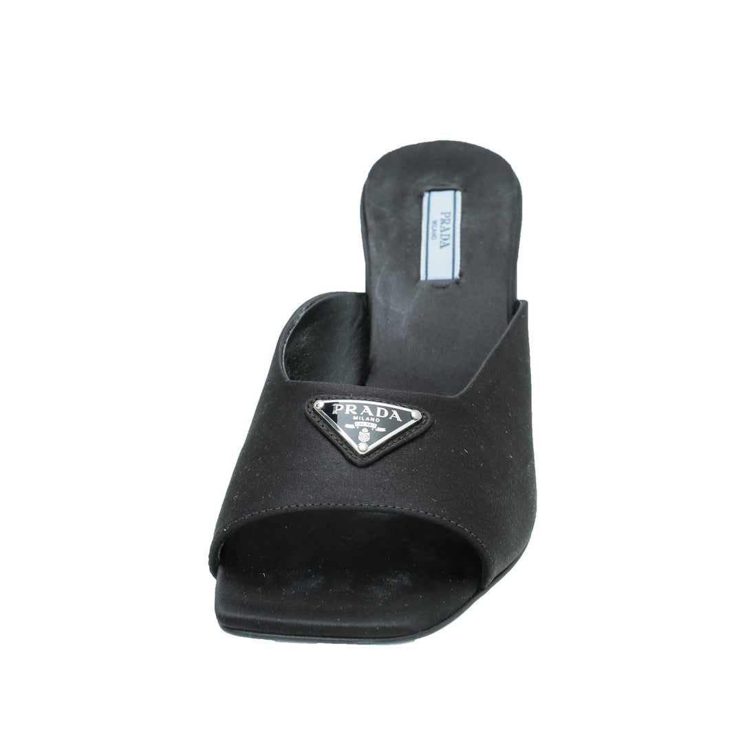 Prada Black Satin Slide Heeled Mules 38.5