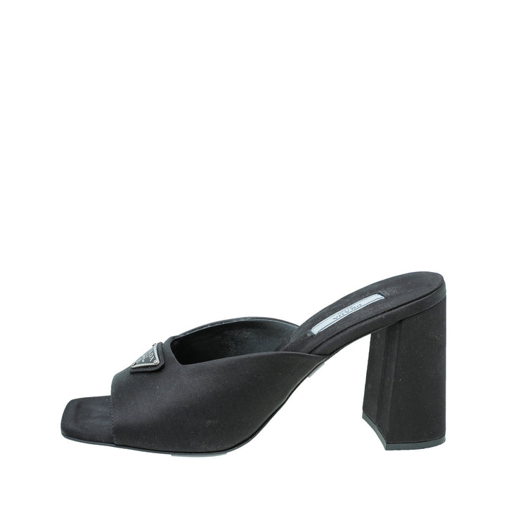 Prada Black Satin Slide Heeled Mules 38.5