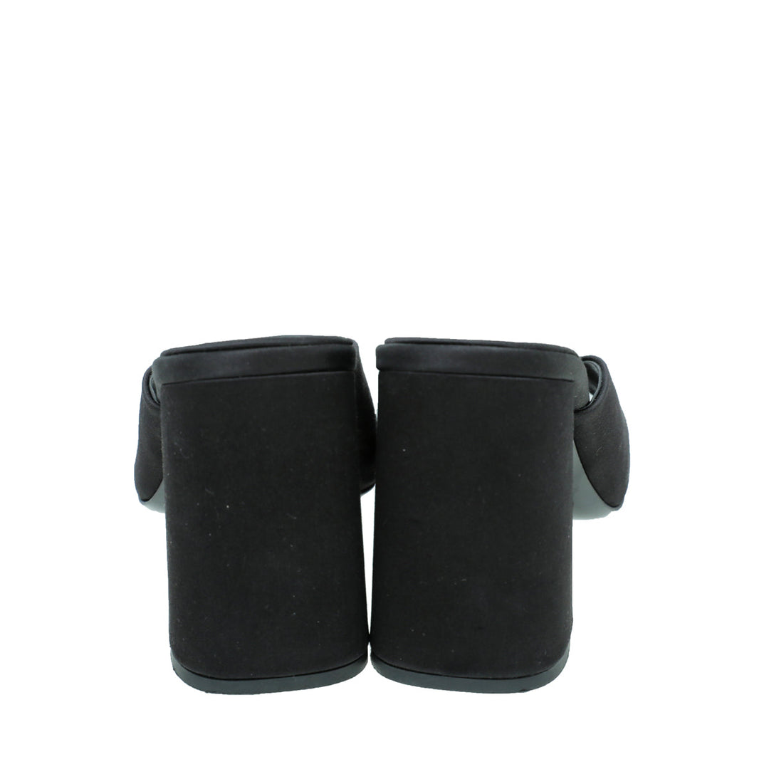 Prada Black Satin Slide Heeled Mules 38.5