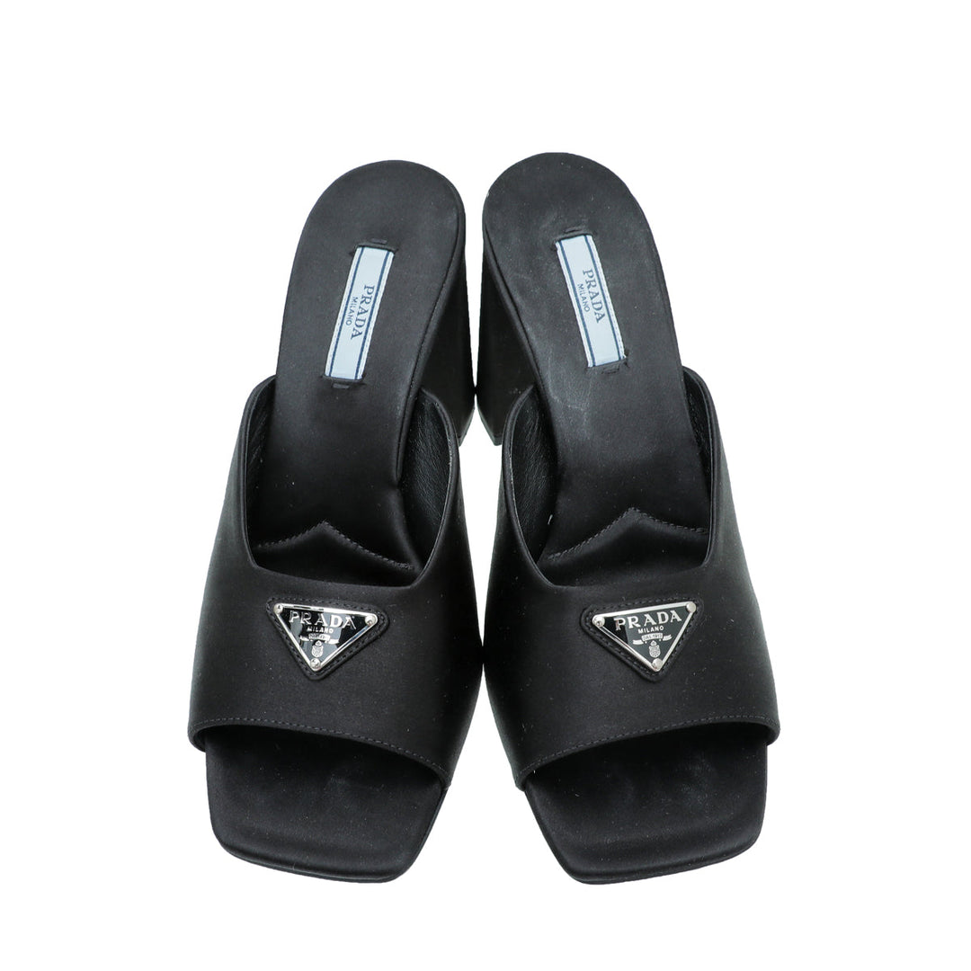 Prada Black Satin Slide Heeled Mules 38.5