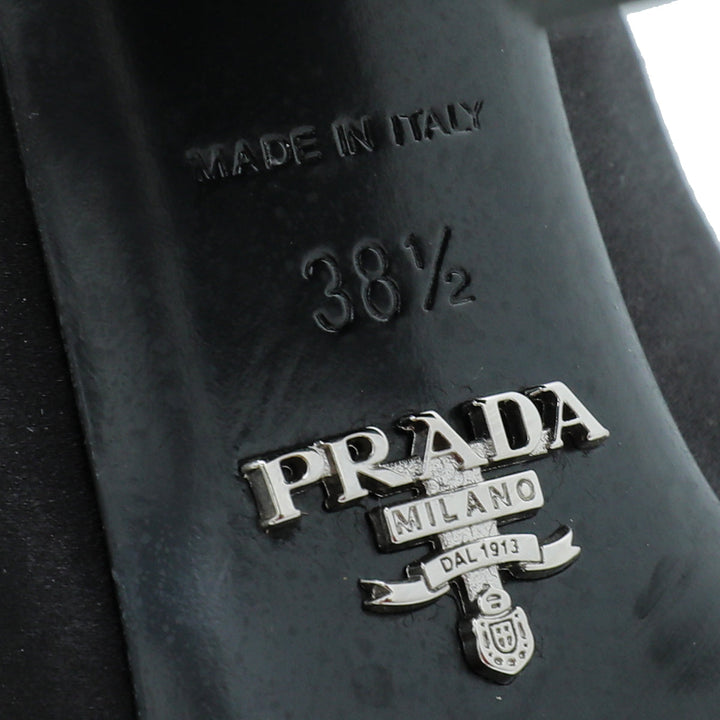 Prada Black Satin Slide Heeled Mules 38.5
