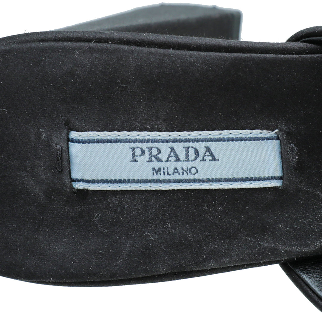 Prada Black Satin Slide Heeled Mules 38.5