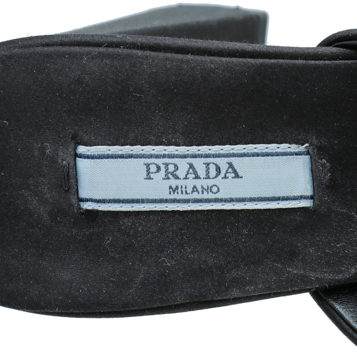 Prada Black Satin Slide Heeled Mules 38.5