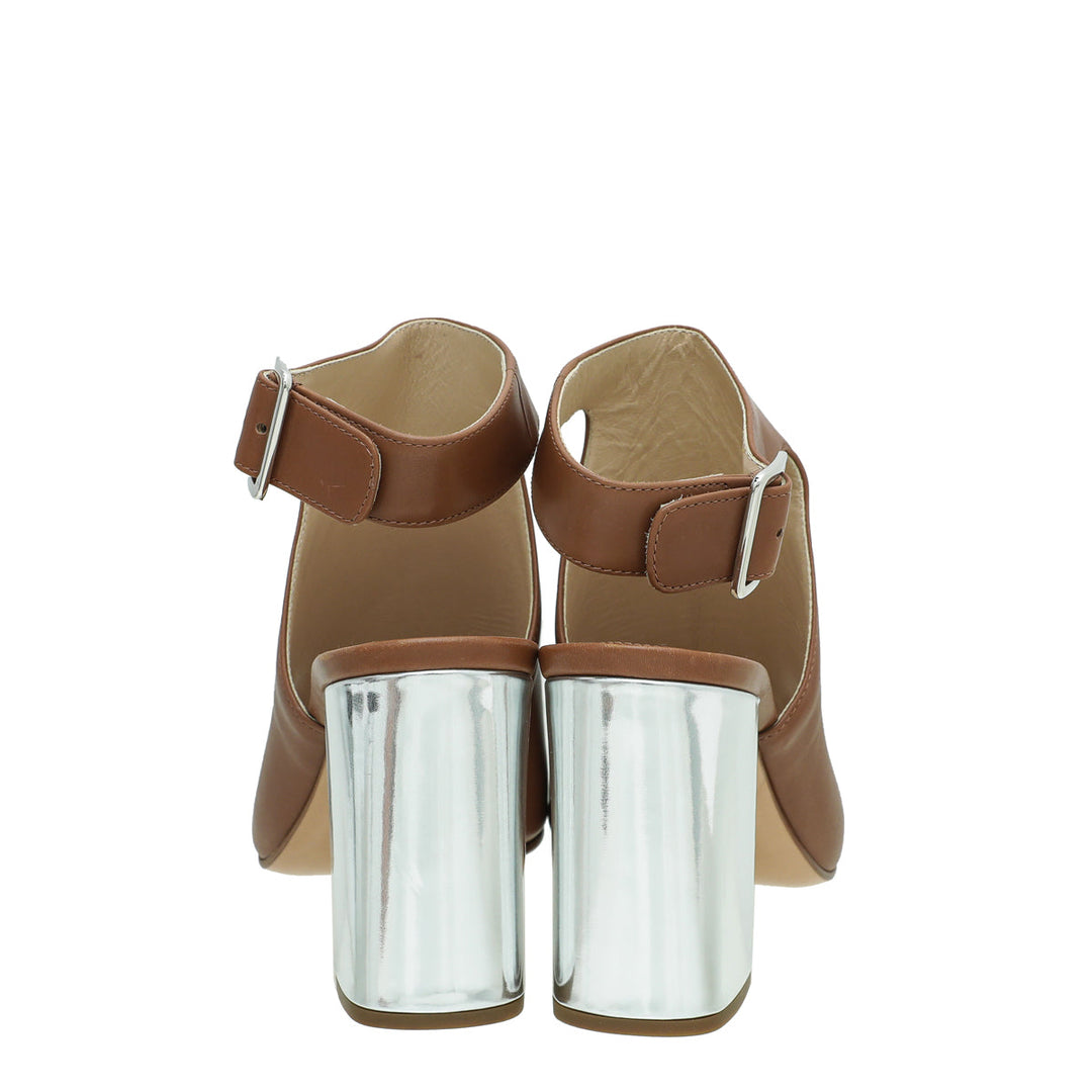 Prada Brown Peep Toe Ankle Strap Block Heel Booties 38