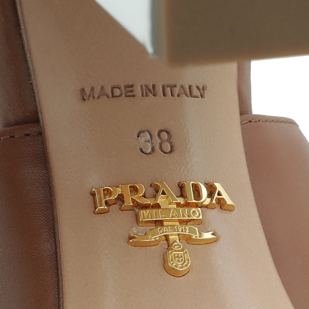 Prada Brown Peep Toe Ankle Strap Block Heel Booties 38
