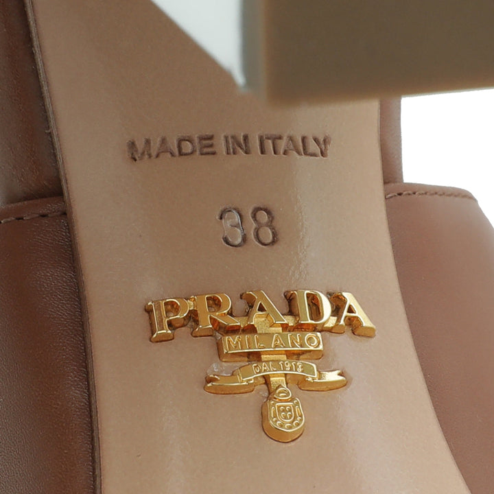Prada Brown Peep Toe Ankle Strap Block Heel Booties 38
