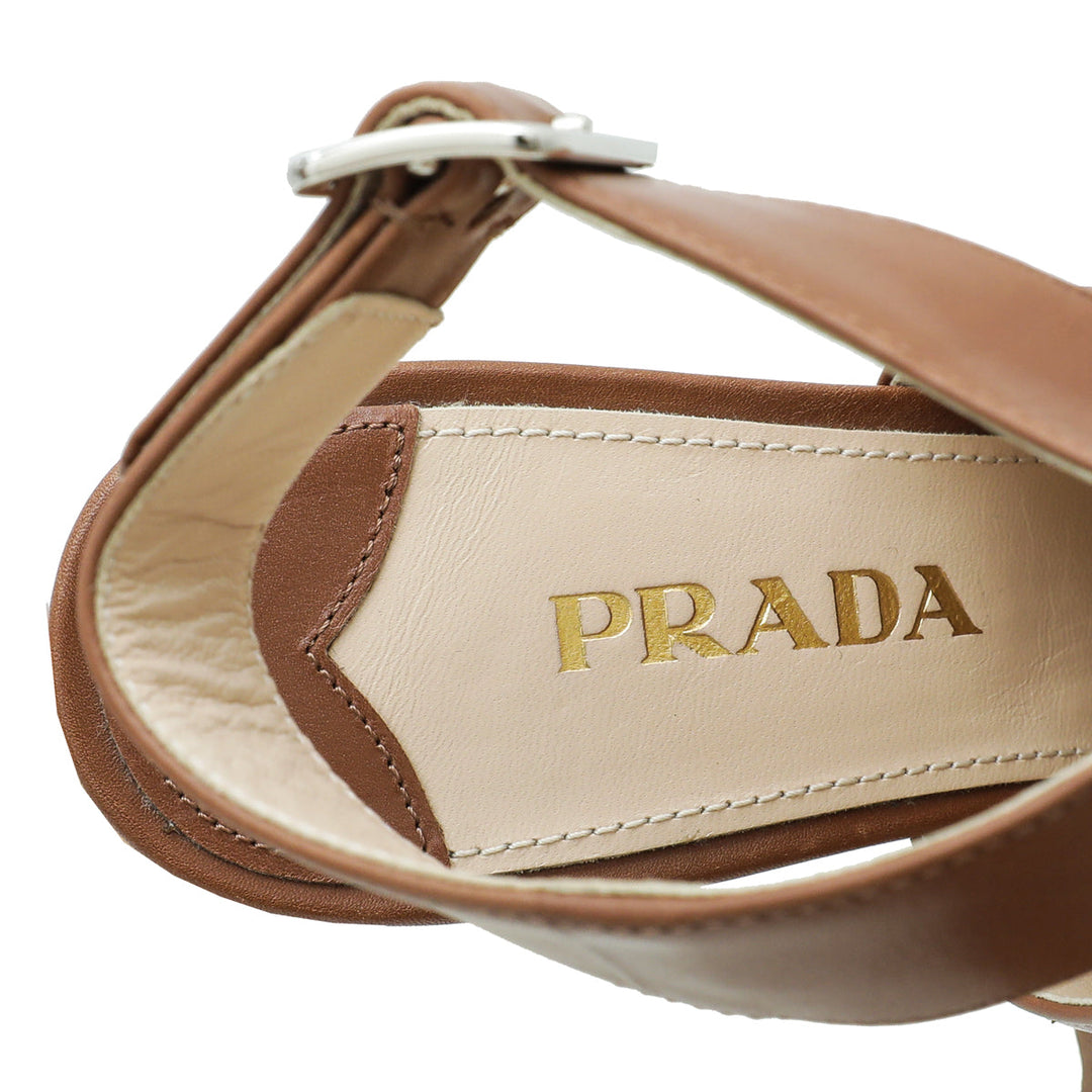 Prada Brown Peep Toe Ankle Strap Block Heel Booties 38