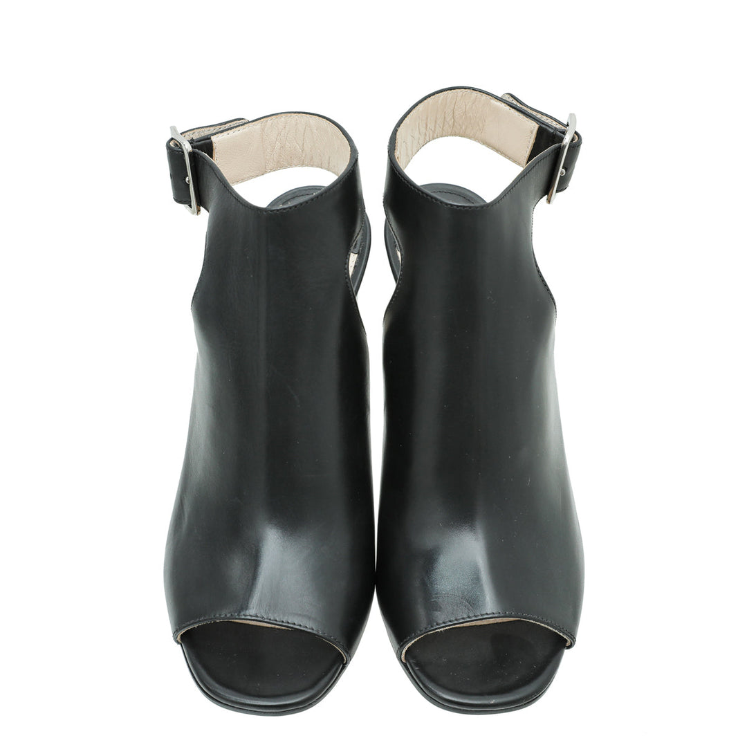 Prada Black Peep Toe Ankle Strap Block Heel Booties 38