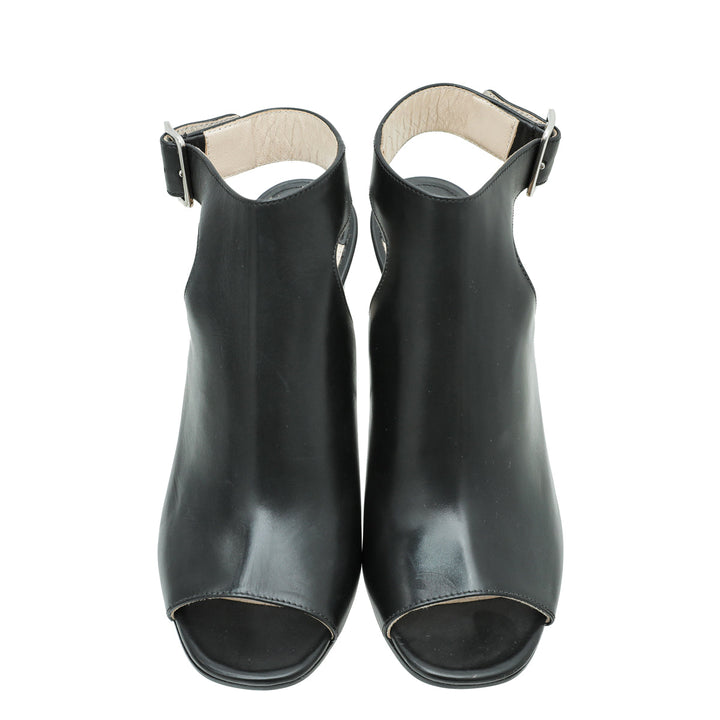 Prada Black Peep Toe Ankle Strap Block Heel Booties 38