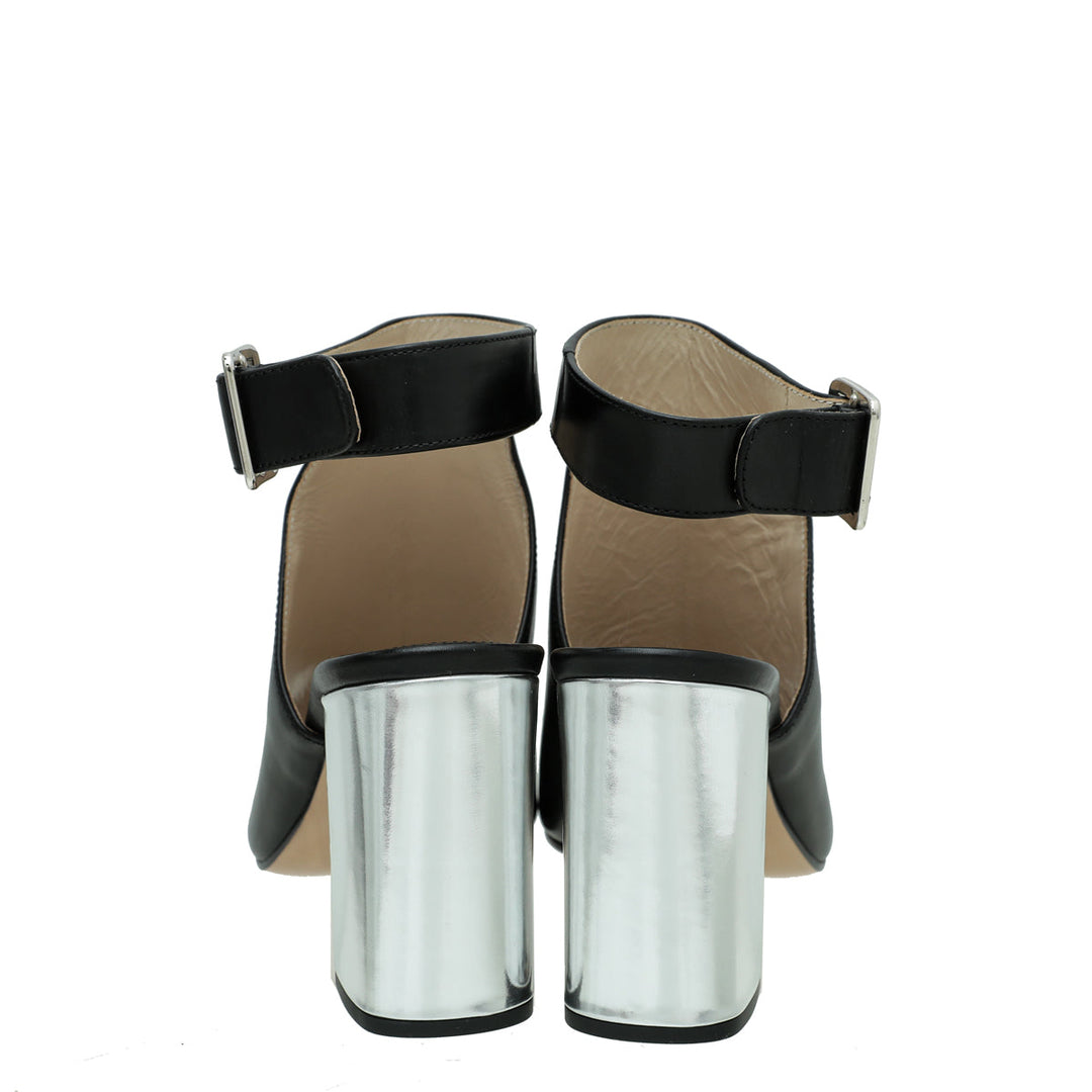Prada Black Peep Toe Ankle Strap Block Heel Booties 38