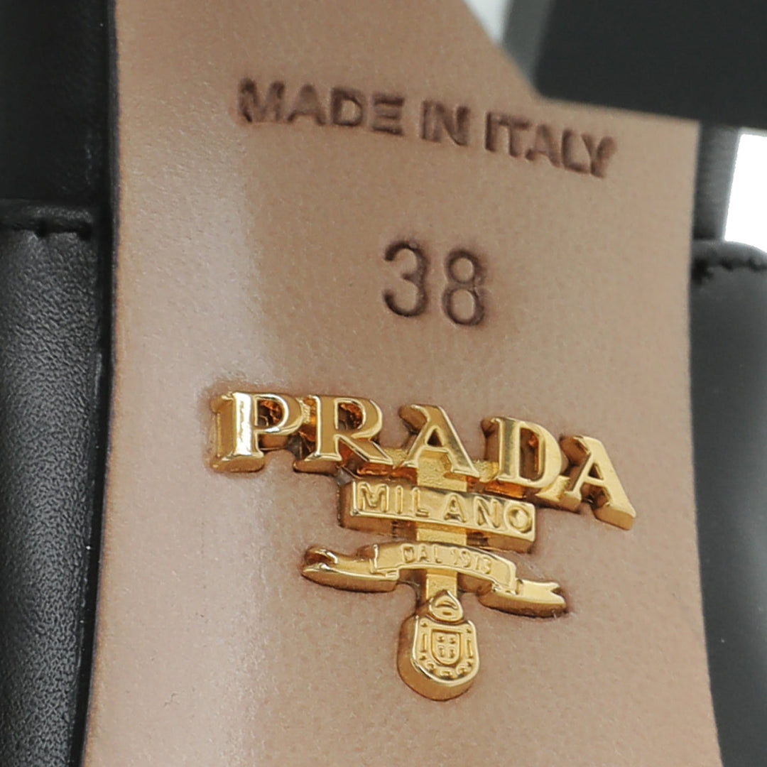 Prada Black Peep Toe Ankle Strap Block Heel Booties 38