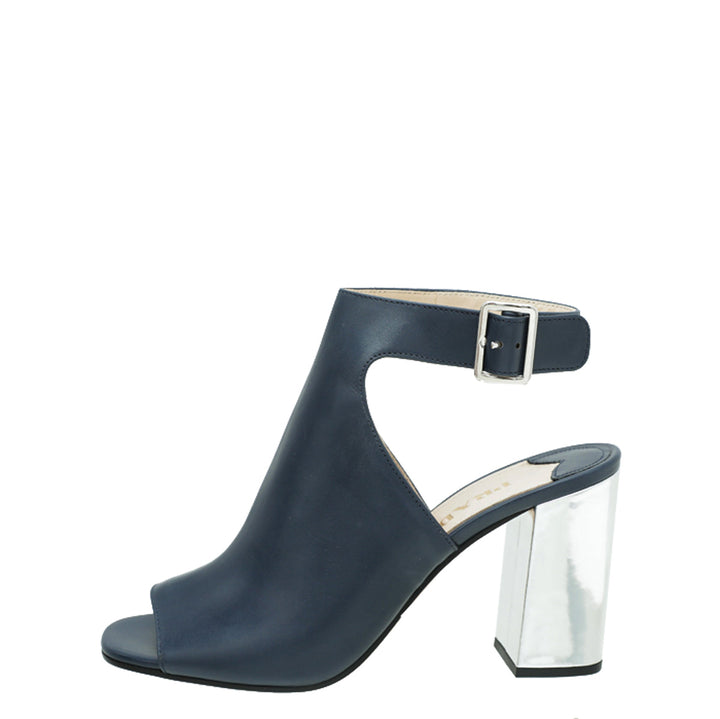 Prada Blue Peep Toe Ankle Strap Block Heel Booties 38
