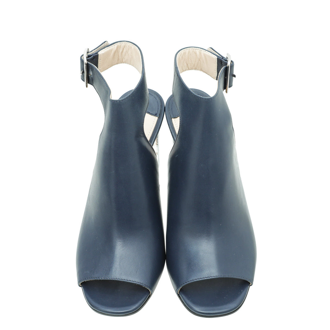 Prada Blue Peep Toe Ankle Strap Block Heel Booties 38