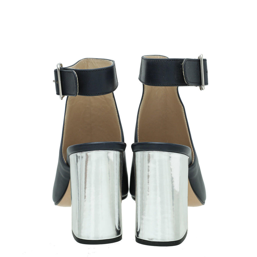 Prada Blue Peep Toe Ankle Strap Block Heel Booties 38