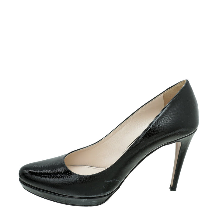 Prada Black Saffiano Vernis Platform Pump 36.5