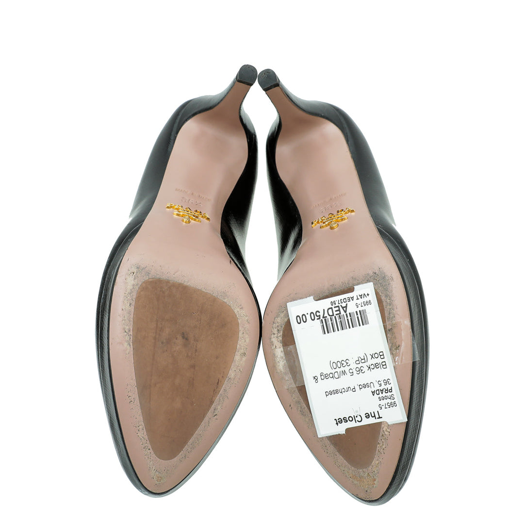 Prada Black Saffiano Vernis Platform Pump 36.5