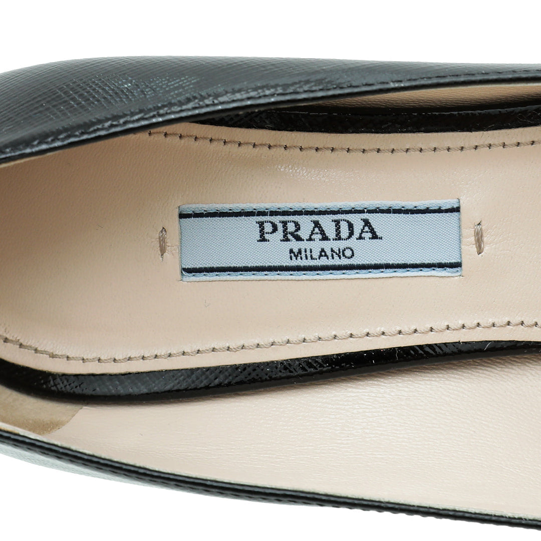Prada Black Saffiano Vernis Platform Pump 36.5