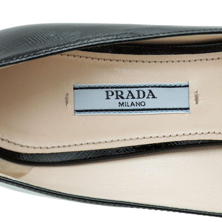Prada Black Saffiano Vernis Platform Pump 36.5
