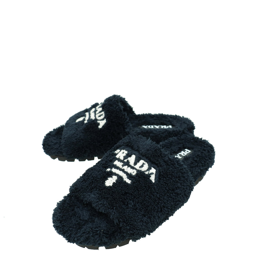 Prada Black Terry Cloth Slides 36