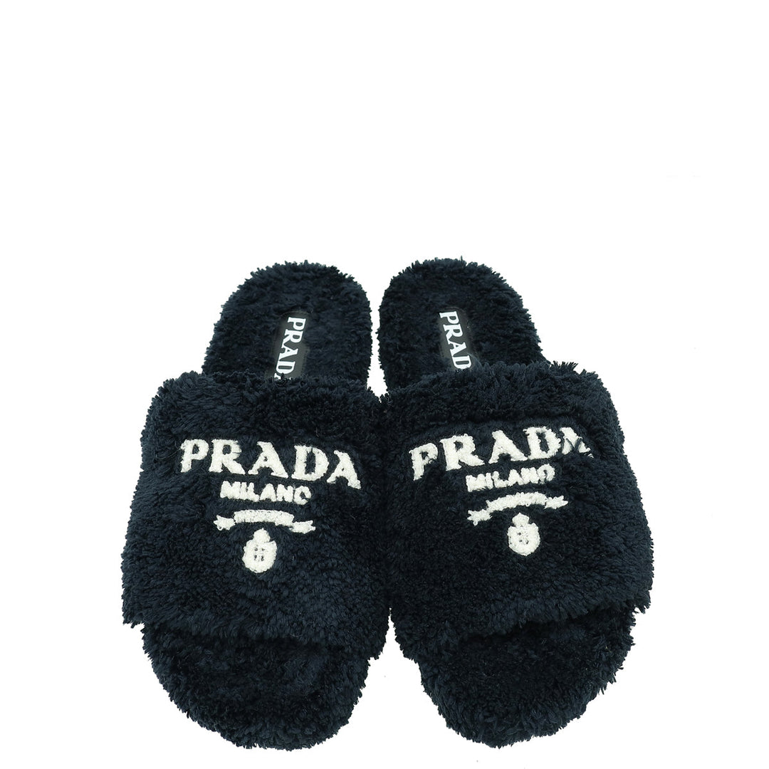 Prada Black Terry Cloth Slides 36