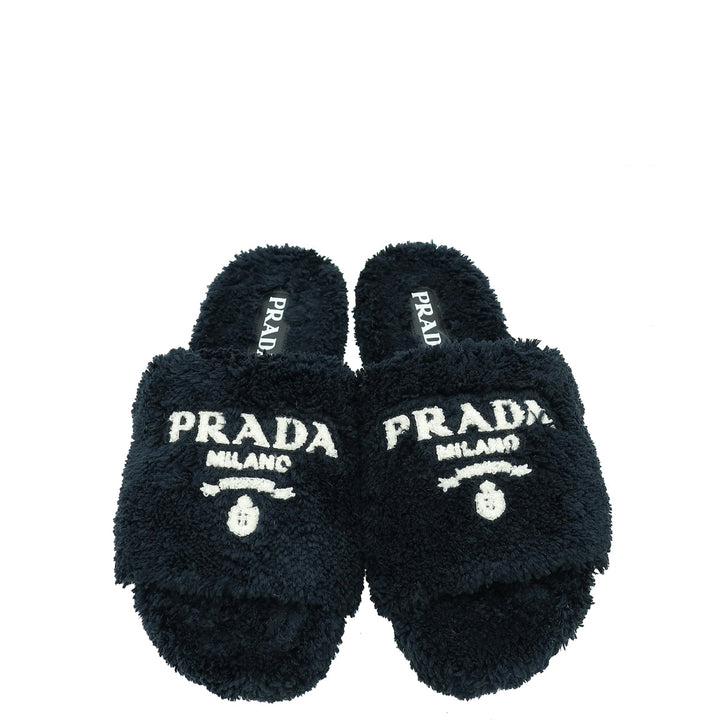 Prada Black Terry Cloth Slides 36