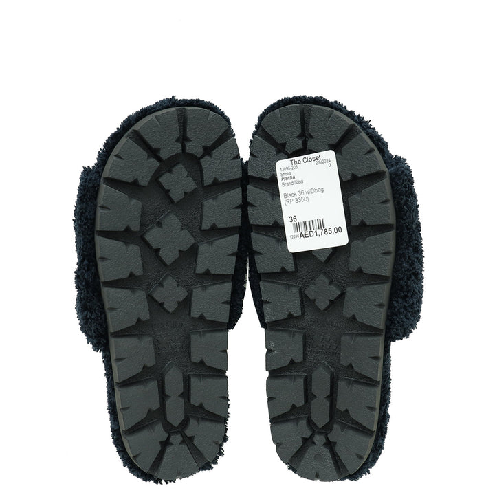 Prada Black Terry Cloth Slides 36