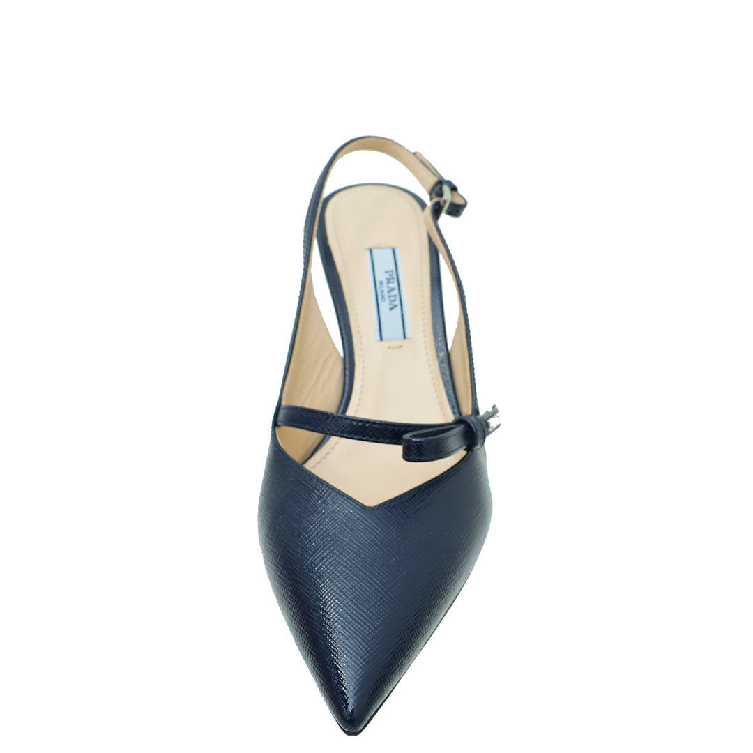 Prada Navy Blue Vernice Bow Slingback Pump 36
