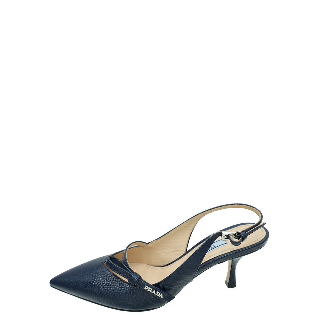Prada Navy Blue Vernice Bow Slingback Pump 36