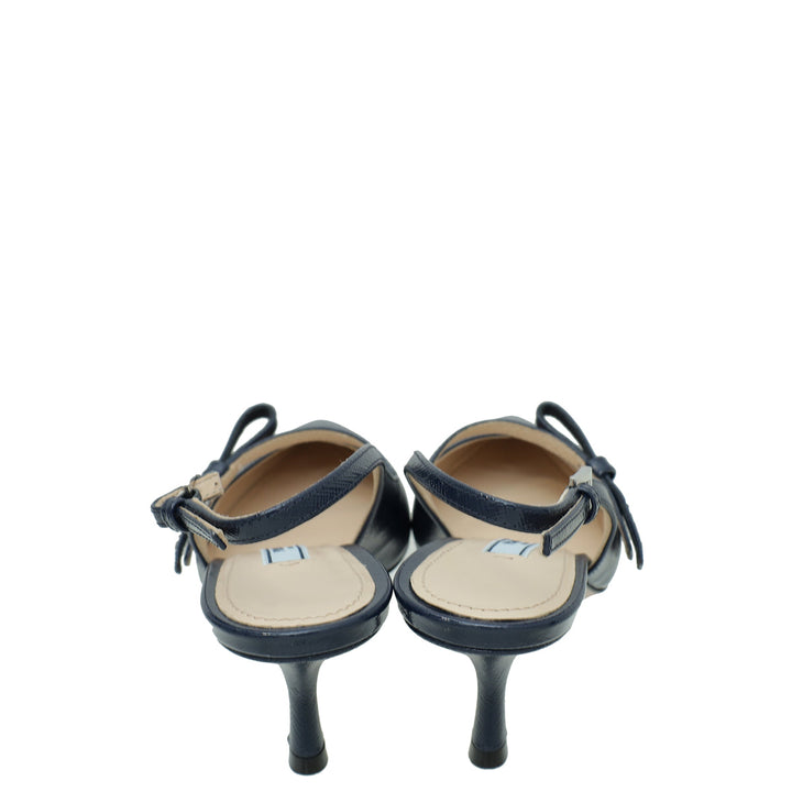 Prada Navy Blue Vernice Bow Slingback Pump 36