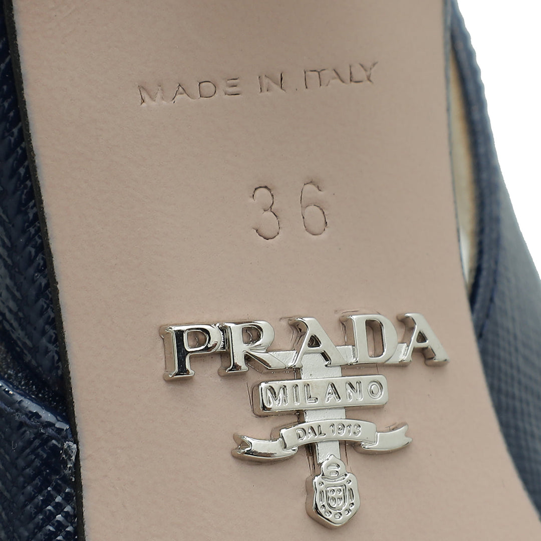 Prada Navy Blue Vernice Bow Slingback Pump 36