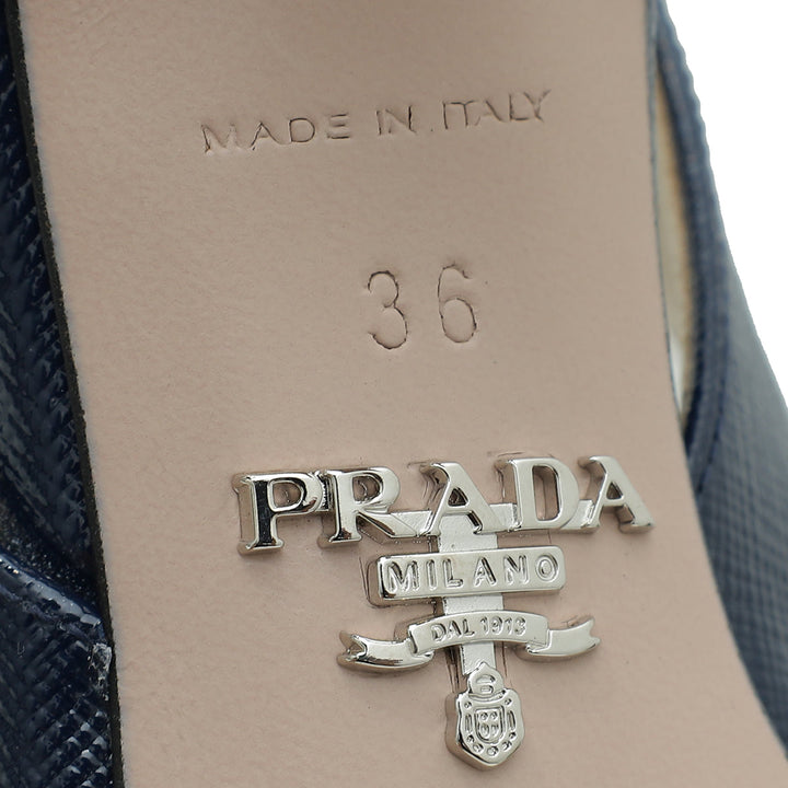 Prada Navy Blue Vernice Bow Slingback Pump 36