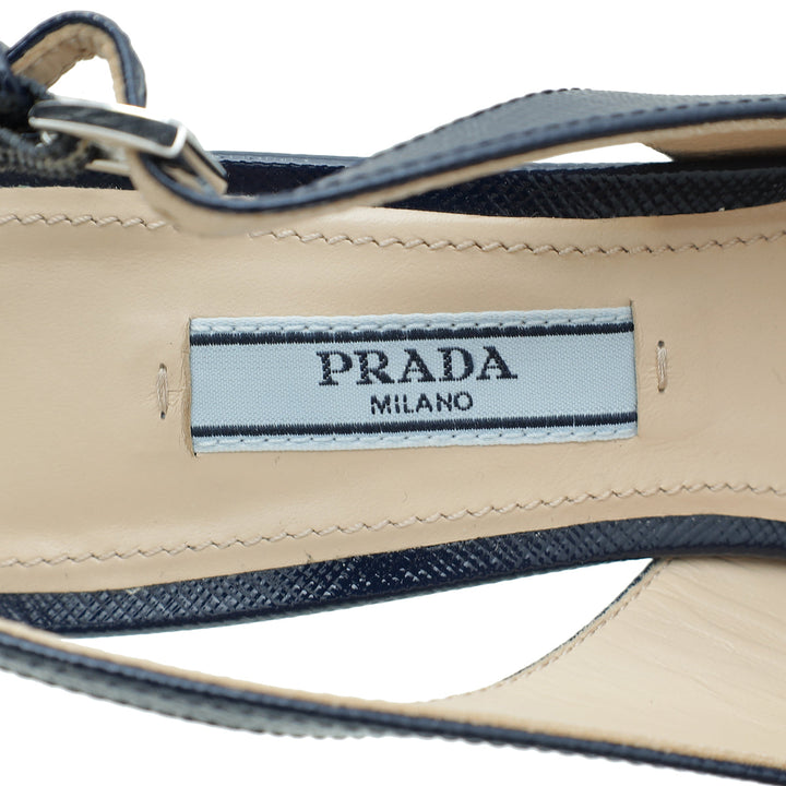 Prada Navy Blue Vernice Bow Slingback Pump 36