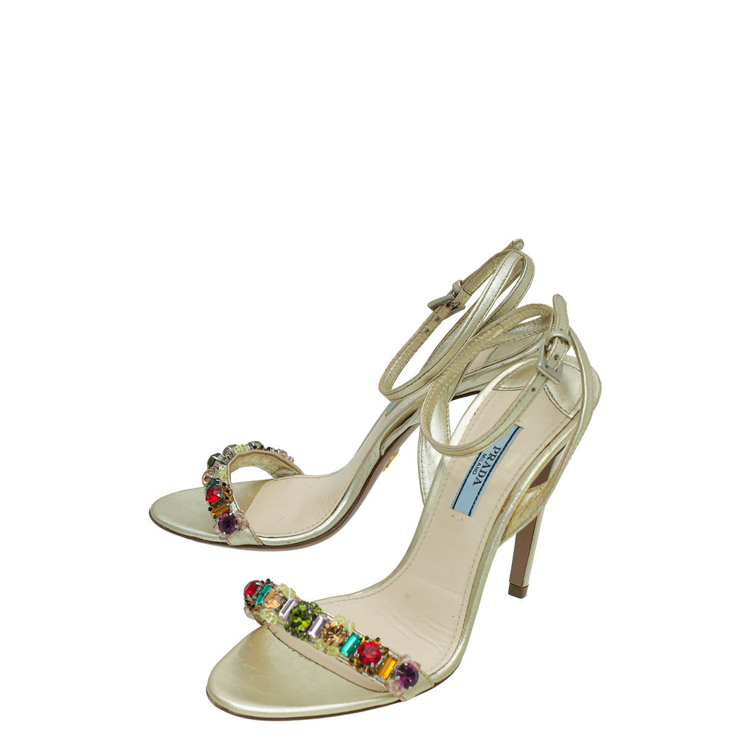 Prada Gold Crystal Embellished Sandal 36