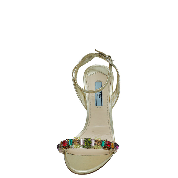 Prada Gold Crystal Embellished Sandal 36