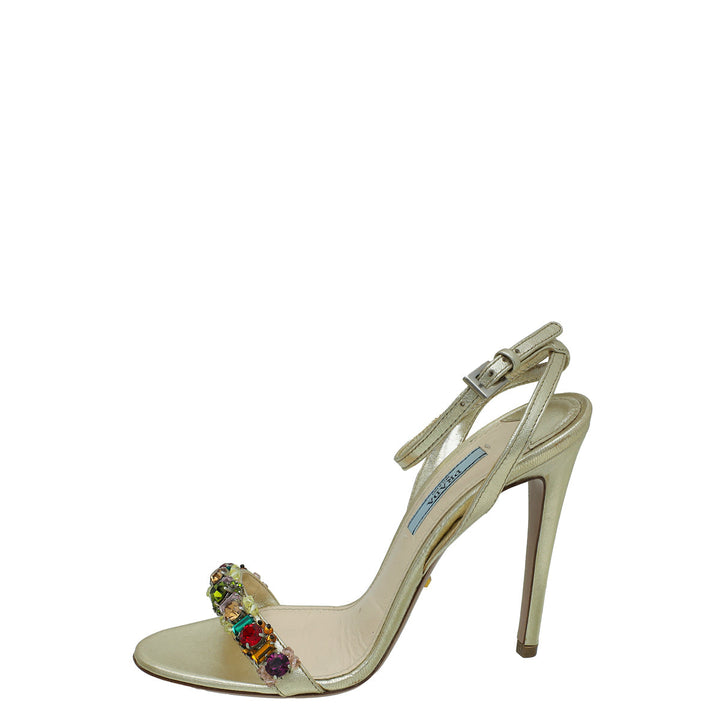Prada Gold Crystal Embellished Sandal 36