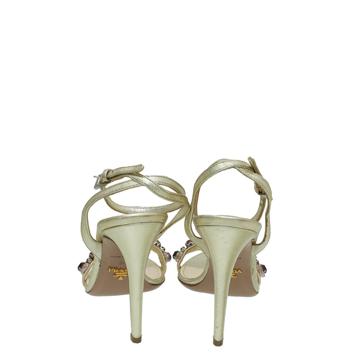 Prada Gold Crystal Embellished Sandal 36