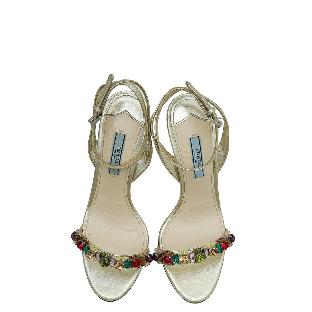 Prada Gold Crystal Embellished Sandal 36