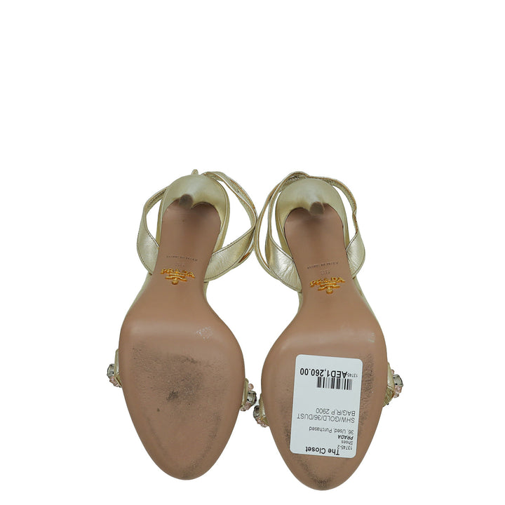 Prada Gold Crystal Embellished Sandal 36