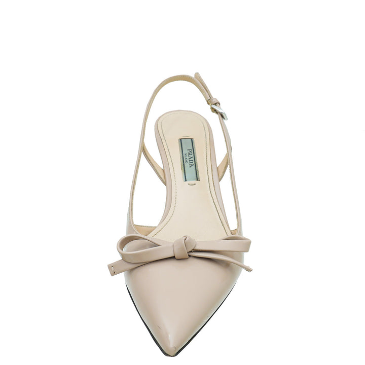 Prada Nude Bow Pointed Toe Slingback 36