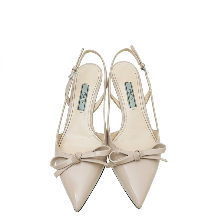 Prada Nude Bow Pointed Toe Slingback 36