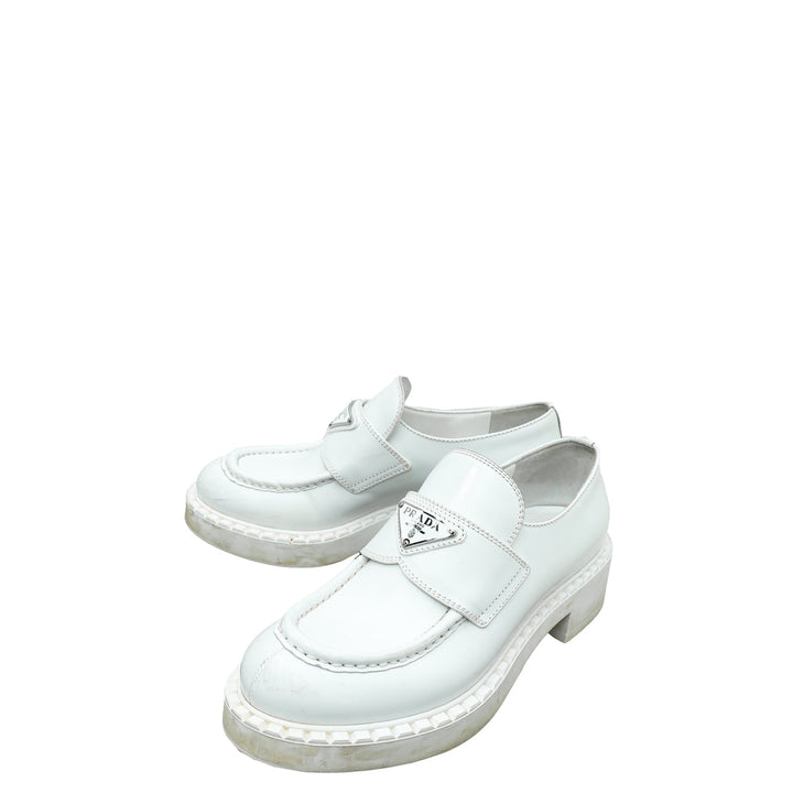 Prada White Brushed Loafers 36