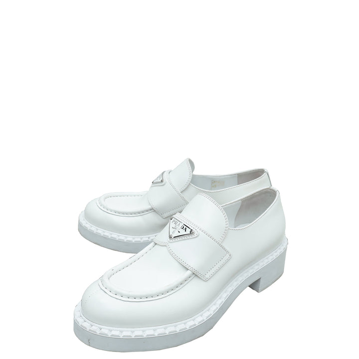 Prada White Brushed Loafers 37.5